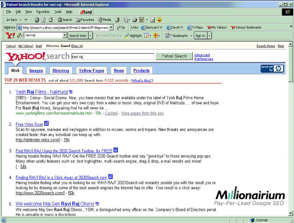 Yahoo Search Results 2000
